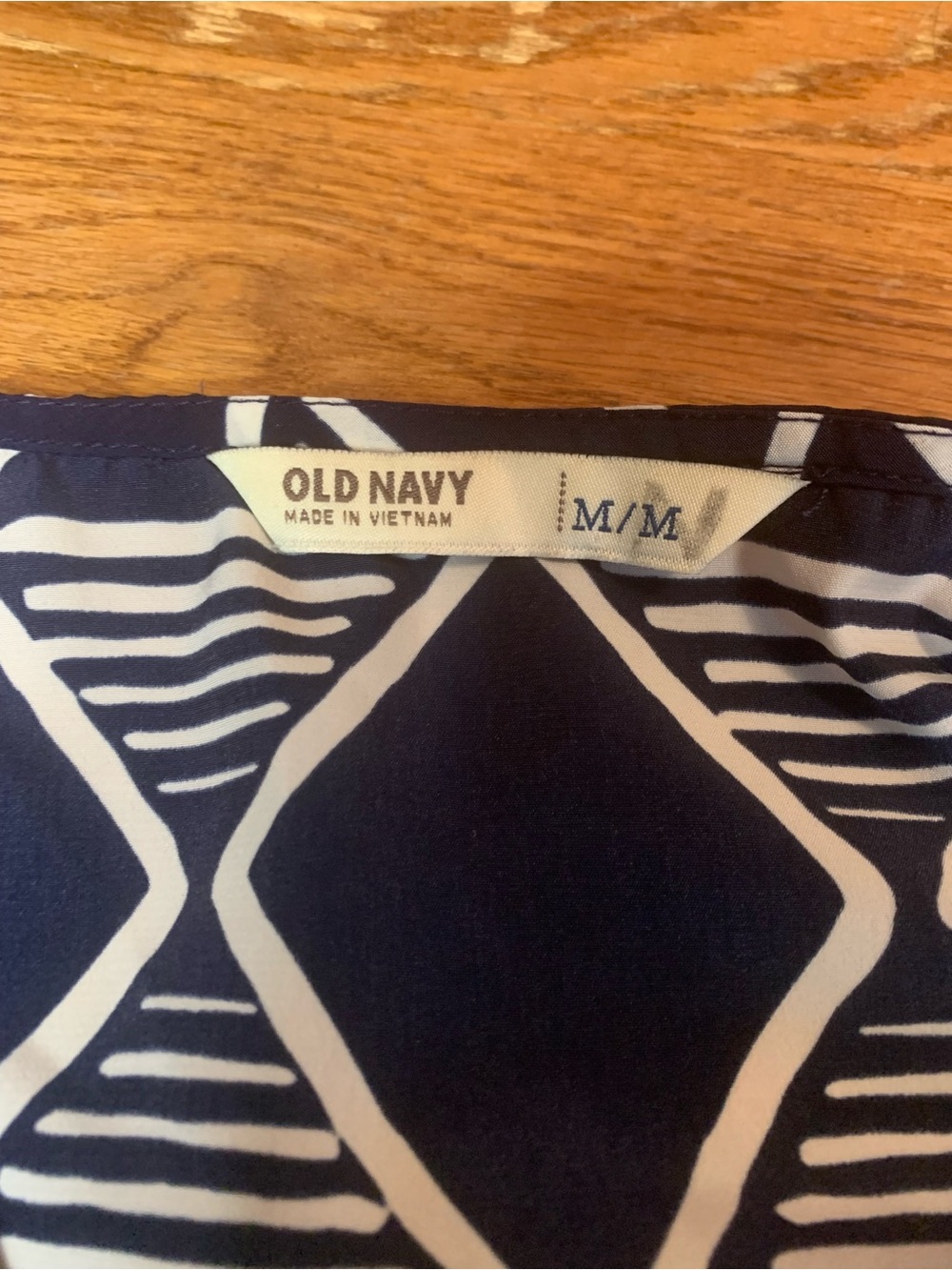 OLD NAVY Navy Blue Geometric Faux Wrap Dress w/ Tie Sleeves & Belt - Medium - Picture 2 of 7